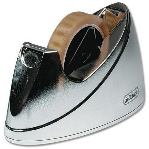 Image of Sellotape Large Chrome Dispenser Non-slip For 25mm X 33m And 66m Rolls Ref 4640