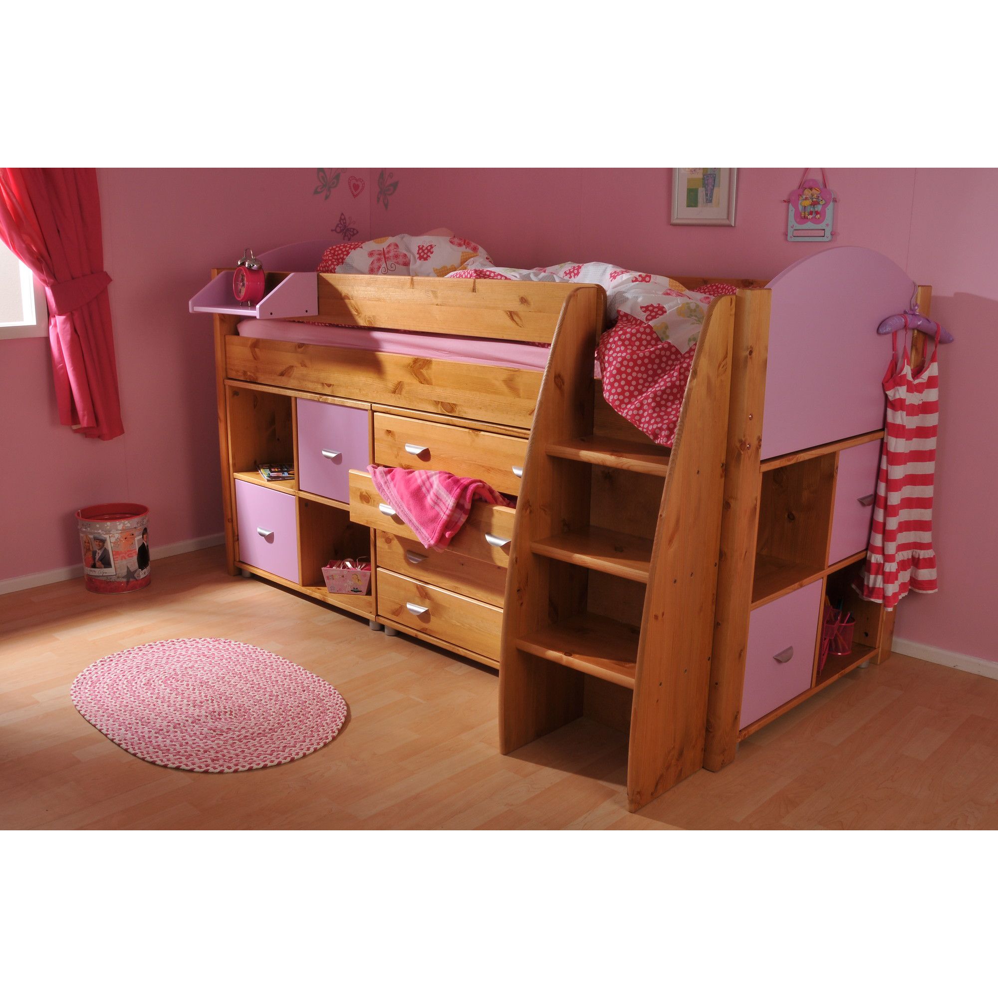 Stompa Rondo Mid Sleeper with 4 Drawer Chest and Cube Units - Blue - White at Tesco Direct