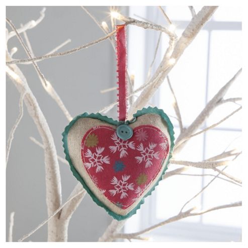 Image of Gisela Graham Fabric Heart Snowflake Design Hanging Decoration