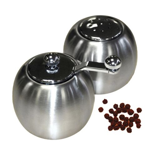 Image of Globe - Steel Round Salt And Pepper Condiments Set - Silver