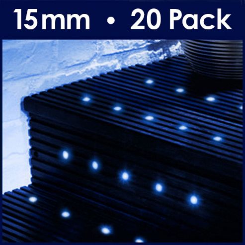 Image of Minisun Pack Of 20 Blue Led 15mm Round Decking Lights Kit