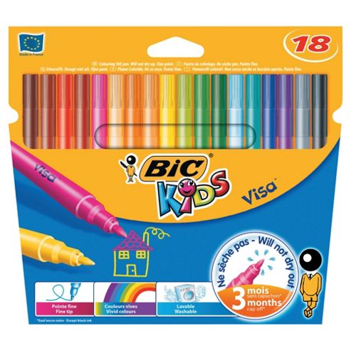 Image of Bic Kids Visa Fine Tip Colouring Pens, 18 Pack