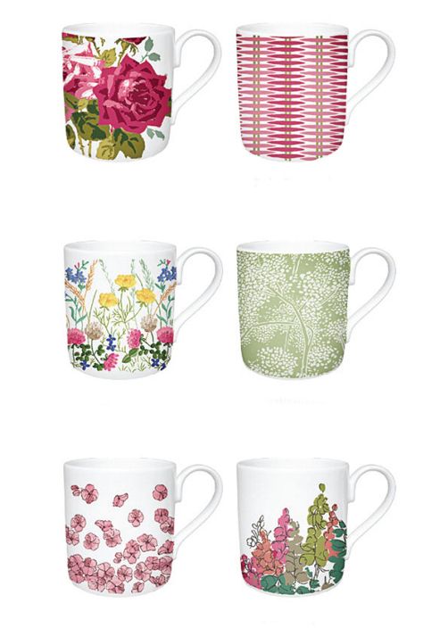 Image of Nina Campbell Set Of 6 Assorted Mugs, Pink Collection