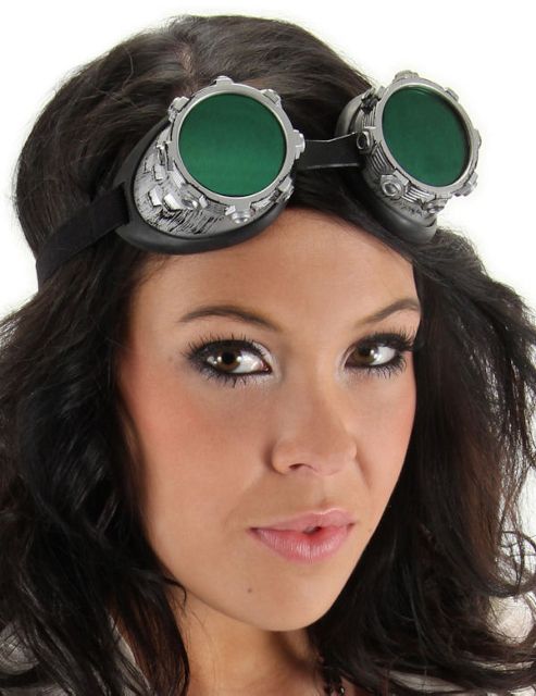 Image of Steampunk Goggles (silver & Green)