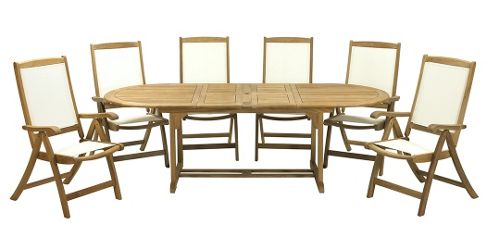Image of Hampton 7pc Reclining Set - Fsc Hampton Oval 2 Leaf Extension 170/205/240 X 100cm Table