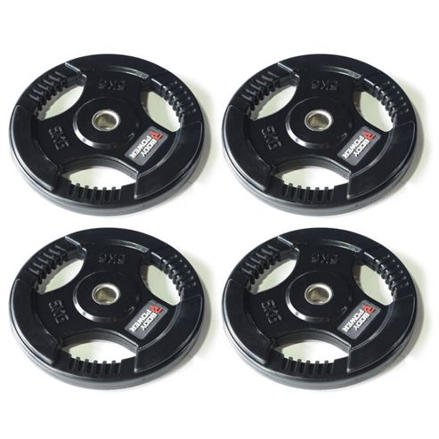 Image of Body Power Rubber Enc Tri Grip Standard Weight Disc Plates - 5kg (x4)