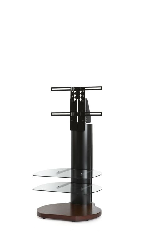 Image of Off The Wall Origin Ii Tv Stand - Walnut Base / Black Sides / Clear Glass