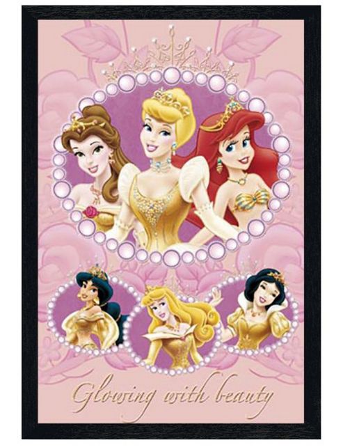 Image of Disney Princess Black Wooden Framed Glowing With Beauty Poster