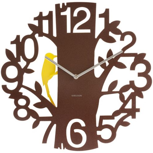 Image of Karlsson 44cm Woodpecker Wall Clock In Brown