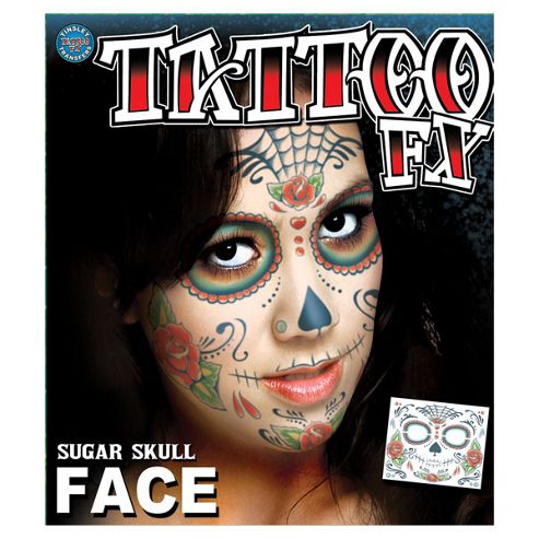 Image of Halloween Special Effects Tattoos - Sugar Skull Face