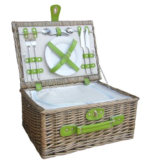 Image of Wicker Valley 2 Person Chiller Hamper Picnic Basket - Green