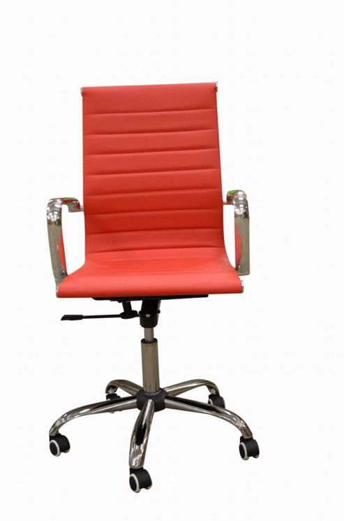 Image of Eames Style High Back Ribbed Red Faux Leather Office Chair