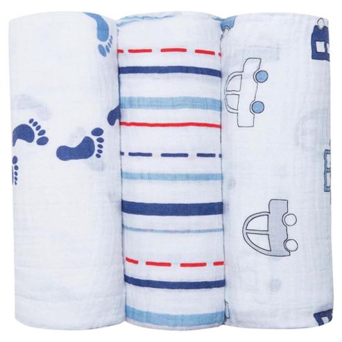 Image of Bubble Wrap Muslin Squares Pack Of 3, Baby Boy Blue