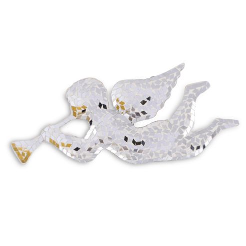 Image of Hanging Silver Mirror Mosaic Glass Cherub Christmas Ornament