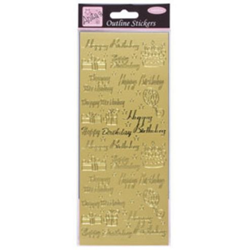 Image of Outline Stickers Happy Birthday Assorted Gold