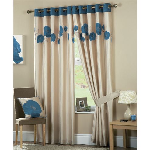 Image of Curtina Danielle Eyelet Lined Curtains 66x72 Inches (168x183cm) - Teal