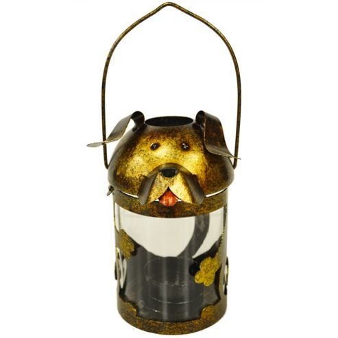 Image of Woof - Cute Dog Metal Candle Holder Lantern - Brown / Bronze