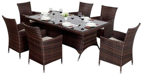 Image of Luxan Wgf-212 Port Royal Prestige Brown Rectangle Dining Set - Seats 6