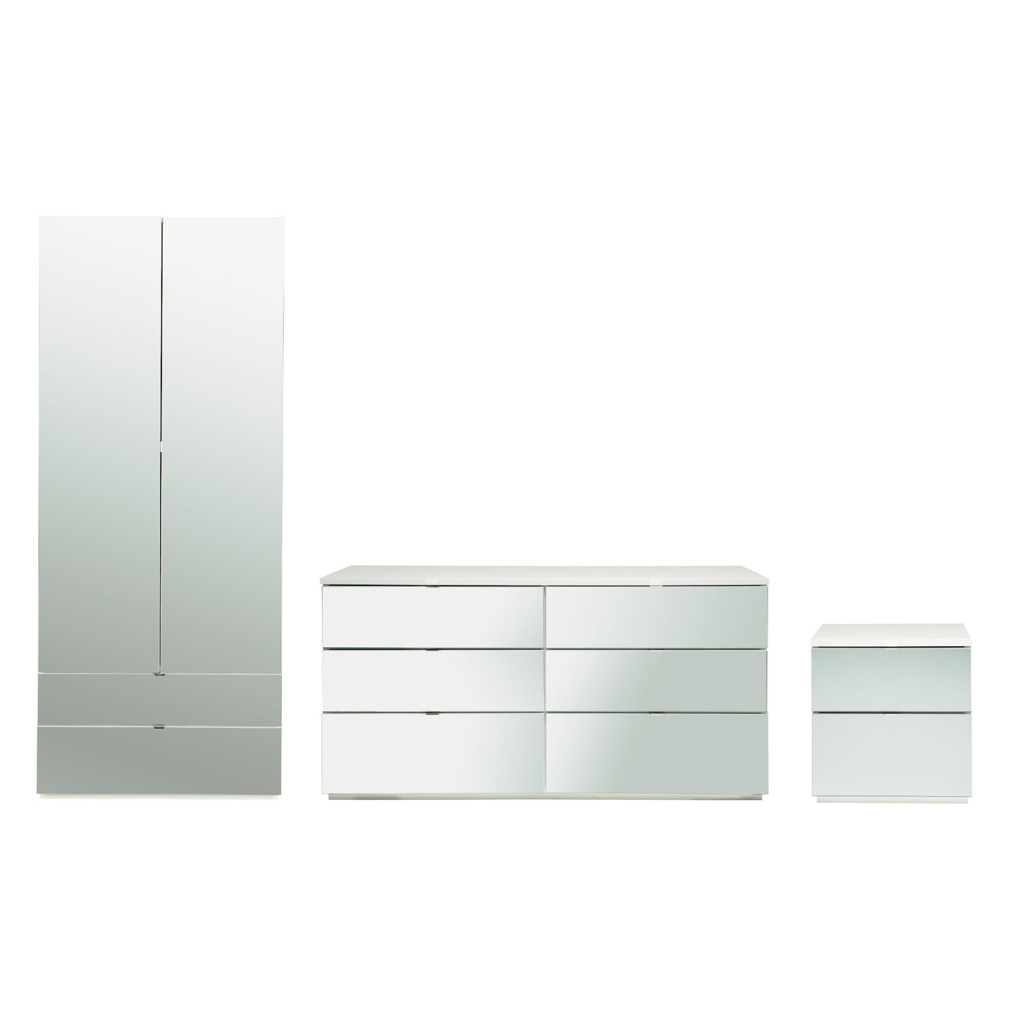 Palermo Package 2  White (Wardrobe, Bedside, 6 Drawer Chest)- Mirrored at Tesco Direct