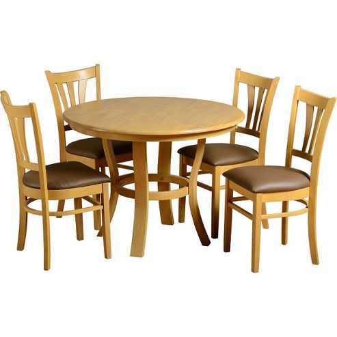 Image of Home Essence Grosvenor Round 5 Piece Dining Set - Natural Oak Veneer
