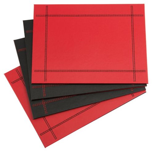 Image of Tesco Faux Leather Black/red Reversible Placemats, 4 Pack