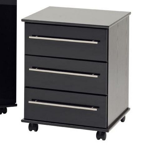 Image of Ideal Furniture New York 3 Drawer Bedside Table - Gloss Black