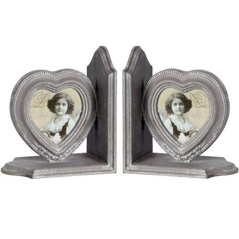 Image of Heart - Driftwood Effect Photo Frame Bookends - Set Of Two
