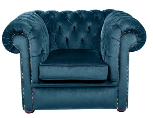 Image of Snug City Club Chair Crushed Velvet Blue Chesterfield Sofa, Made In The Uk.