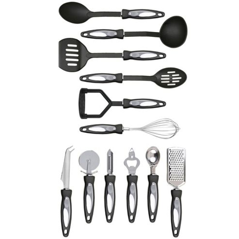 Image of Utensils - Complete 12 Set Of Kitchen Tools And Gadgets - Black / Silver