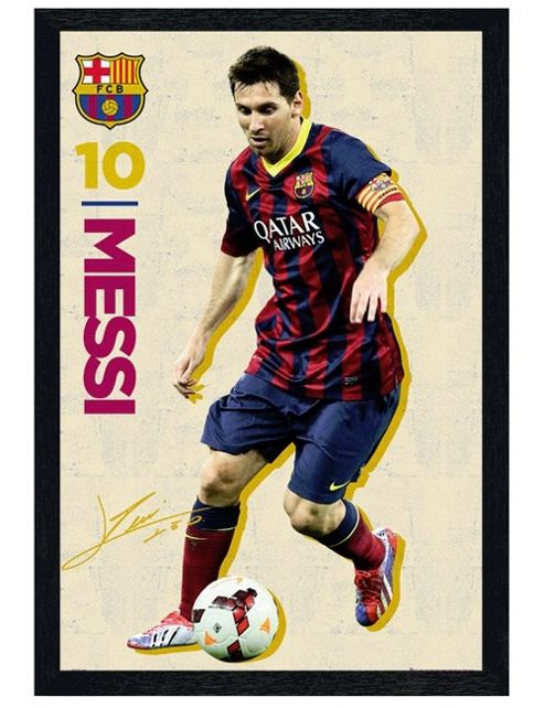 Image of Barcelona Football Club Black Wooden Framed Vintage Messi Bfc Poster