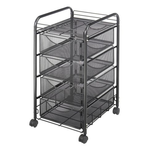 Image of Safco Onyx Mesh Mobile Cart With Four Drawers In Black