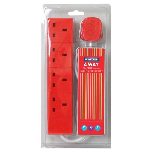 Image of Status 4 Socket 2 Metre Extension Lead - Red