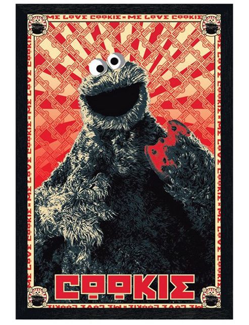 Image of Sesame Street 's Cookie Monster Black Wooden Framed Me Love Cookie! Poster