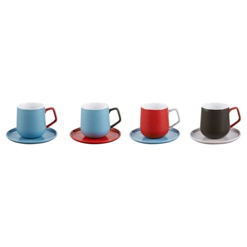 Image of Retro Espresso Mug And Saucer Set, 4 Pack