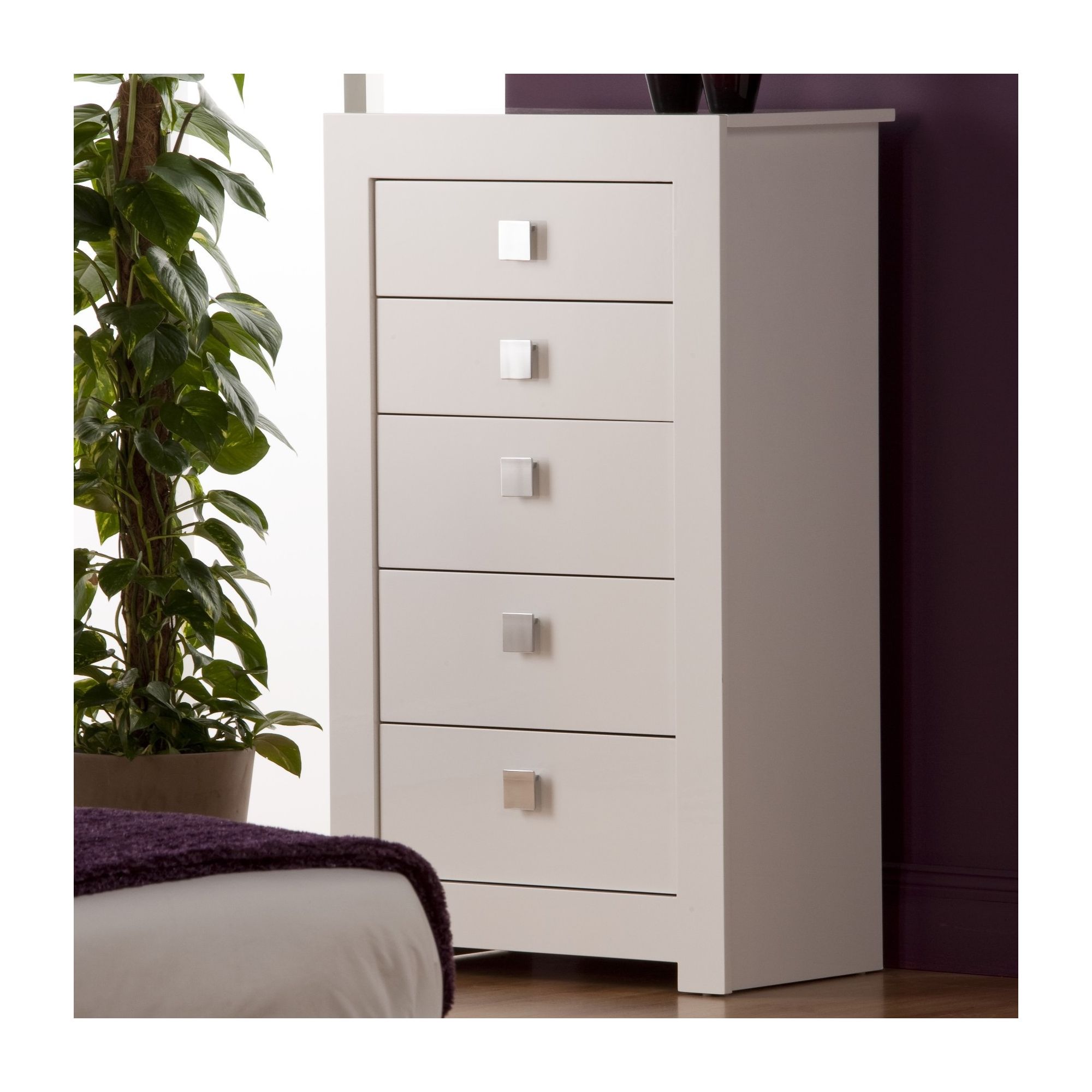 World Furniture Bari Five Drawer Tall Chest in White at Tescos Direct