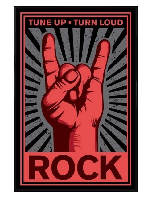 Image of Rock Hand Gloss Black Framed Tune Up, Turn Loud Poster