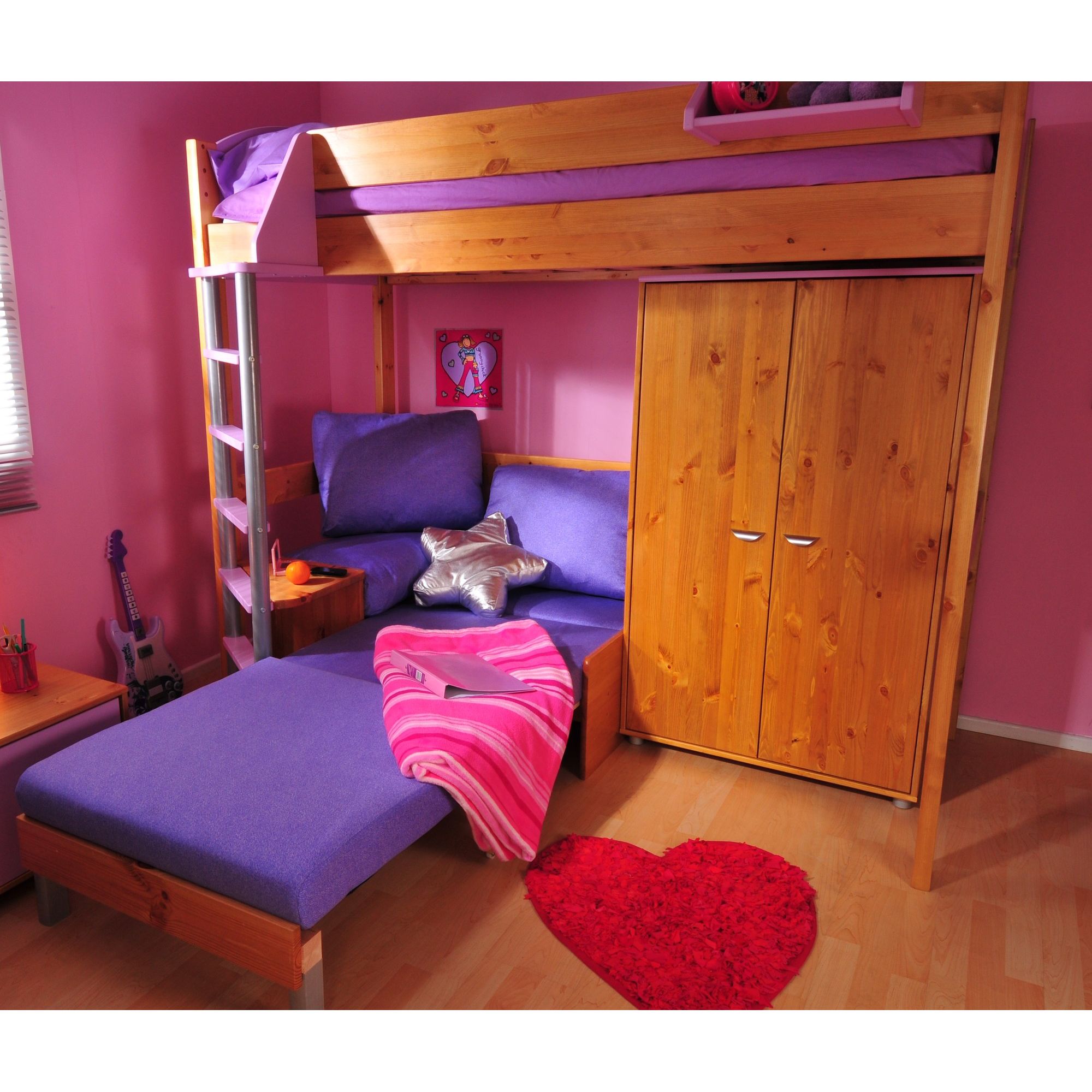 Stompa Casa High Sleeper with Sofa Bed and Wardrobe - Antique - Blue - Black at Tesco Direct