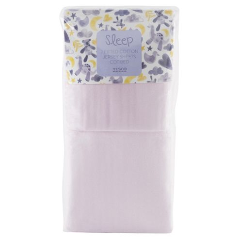 Image of Tesco Cot Bed 2 Fitted Sheets, Pink