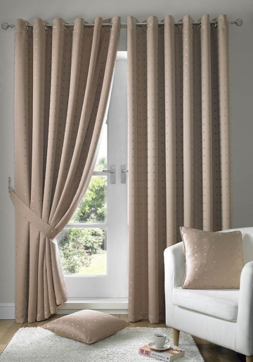 Image of Madison Eyelet Lined Curtains - Beige