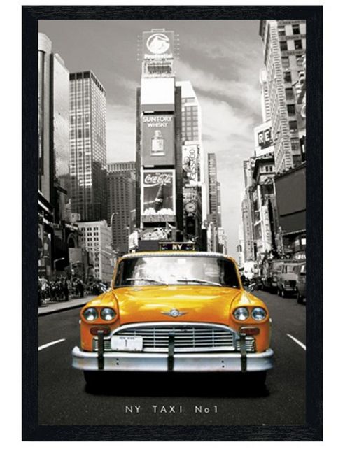 Image of New York, Usa Black Wooden Framed New York Taxi Number 1 Poster