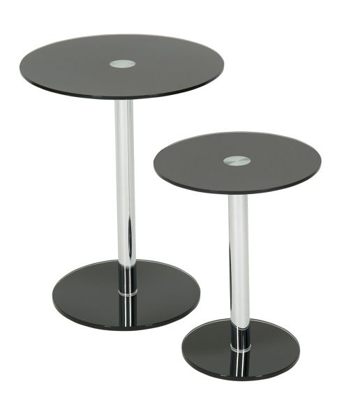 Image of Levv Round Side Table (set Of 2) - Black Glass