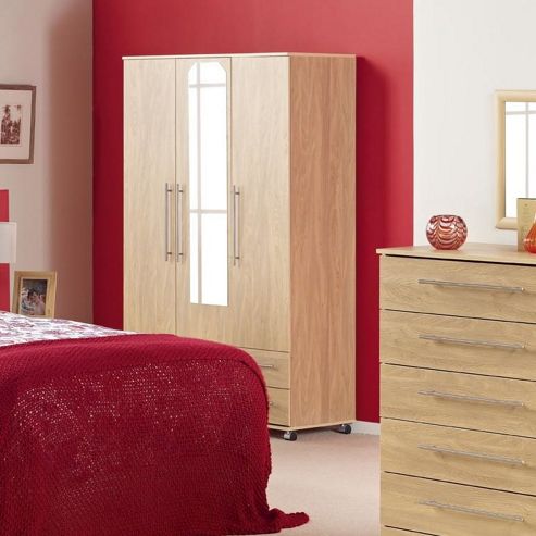Image of Ideal Furniture Bobby Triple Plain Wardrobe - Oak