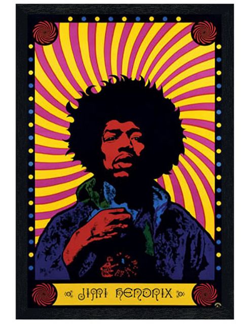 Image of Jimi Hendrix Black Wooden Framed Psychedelic Poster