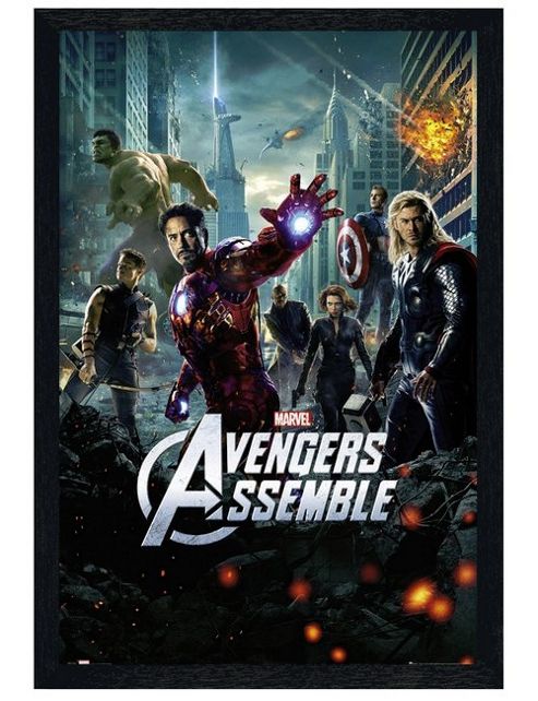 Image of Black Wooden Framed Marvel Comics Avengers Assemble Poster
