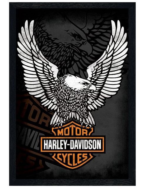 Image of Harley Davidson Black Wooden Framed The Eagle Poster