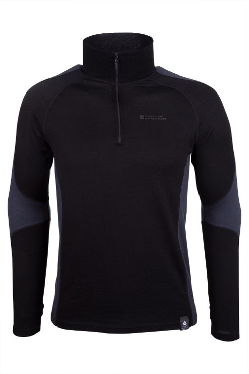 Image of Asgard Mens Merino Zip Neck Top - Black