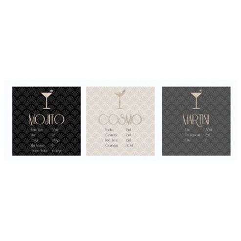 Image of Glitter Cocktails Triptych, Set Of Three 20x60cm