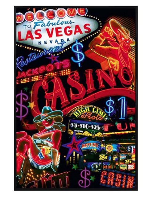 Image of Casino Signs Of Las Vegas Gloss Black Framed Sin City Illuminations Poster