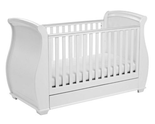 Image of Babymore Bel Sleigh Cot Bed Dropside With Drawer (white)