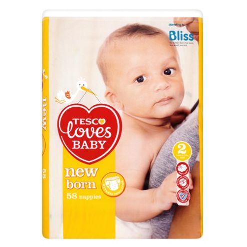 Image of Tesco Loves Baby Newborn - Mini - Size 2 Nappies - 58 Pack